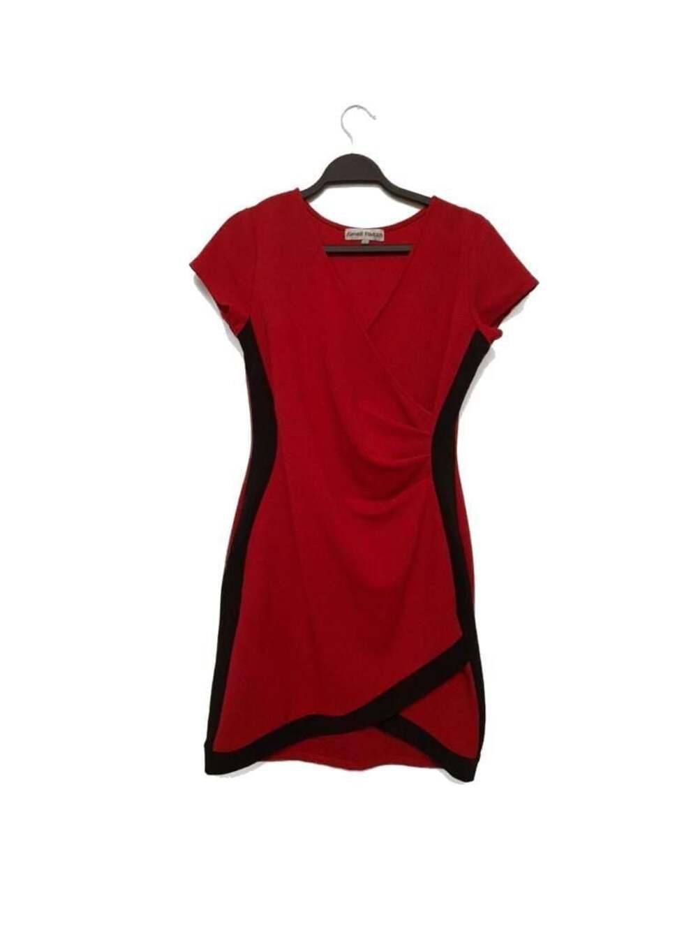 Almost Famous Red and Black Colorblock Wrap Mini Dress